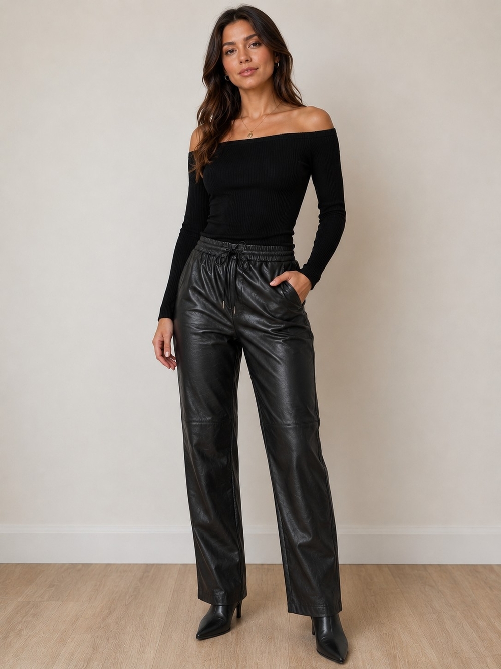 Dex Black Faux Leather Straight Leg Pants
